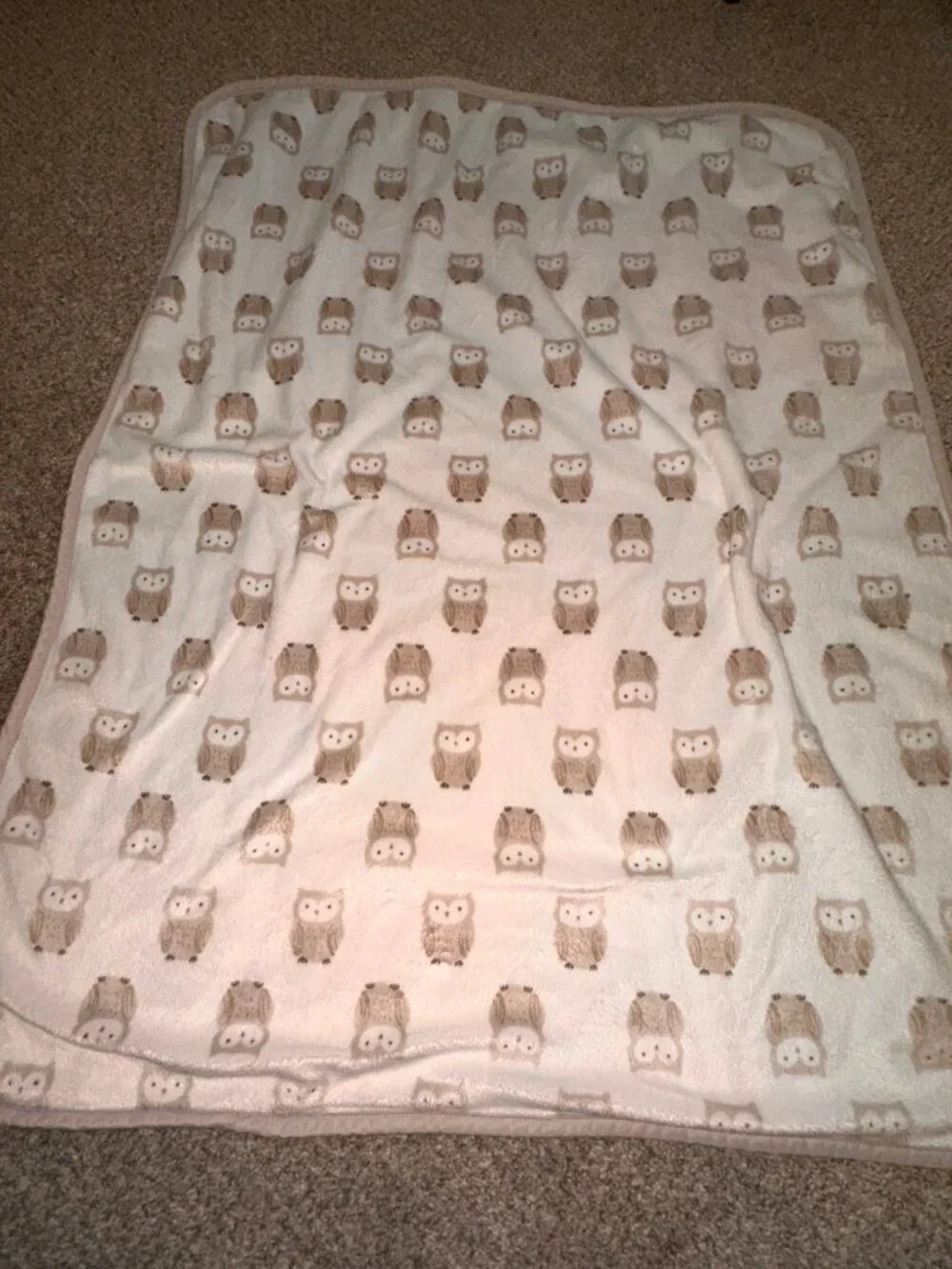 Carter's Owl Baby Blanket Security Lovey Sherpa Brown Gray Tan brown Cream